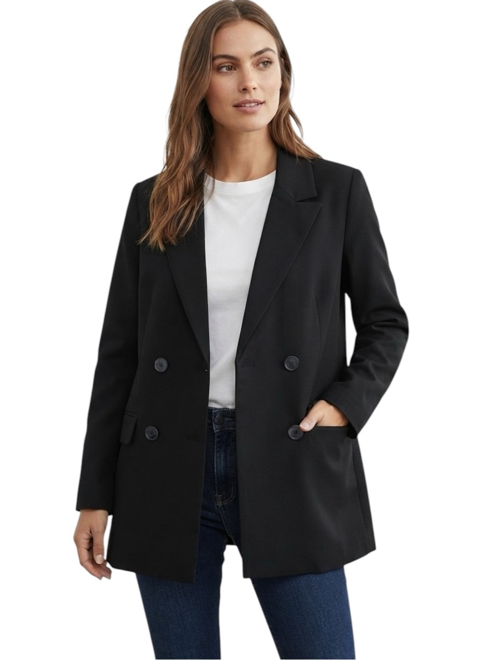 ONLY Black Double-Breasted Long Oversized Blazer / Jacket Size S